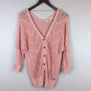 ROXY knit button down crochet beach sweater